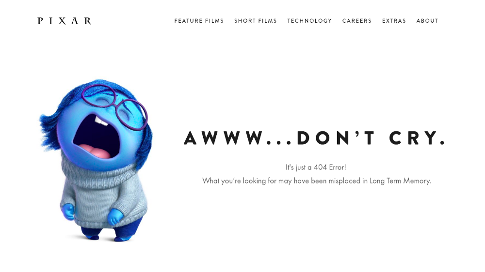 UX Writing de la page 404 Pixar
